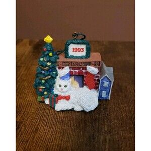 VTG 1993 Fancy Feast Christmas Ornament Cat Fireplace Holiday Tree Collectible
